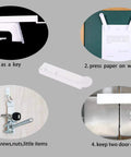 Magnetic Lock Key Set Of Three For Theft Prevention And Security Hooks And Boxes shown in four usage examples on one image
