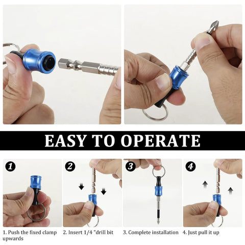 One Quarter Inch Hex Bit Holder Keychain Kit With Quick Change System Aluminum Alloy Carabiner easy operation steps.