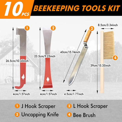 9 Piece Beekeeping Tools Kit With Organizer Tote For Beekeepers Starter Set Includes Bee Smoker, Beehive Tools, J Hook, L Hook, Beehive Brush