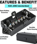 7 Way Trailer Junction Box Kit 2 Pack For RVs, Trailers, And Cars, Waterproof And Weatherproof Electrical Connector Organizer With Color Code Terminals, Durable 7 Terminal Box For Easy Wiring, Replacement Or New Install open nylon housing with color-coded terminals