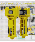Heavy Duty Door Hinge Routing Template Fits Three To Five Inch Hardware For One Point Three Eighths Inch Or Three Quarters Inch Thick Boards details, showing guide post and storage slots.
