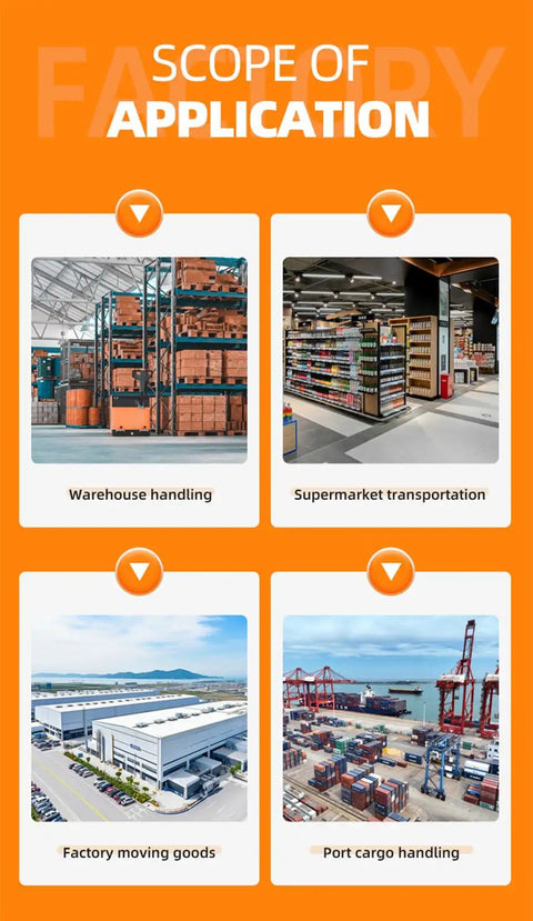 Scope of applications for Smooth Operator Electric Forklift Powered By Hydraulic Lifting Mast And Wide Safety Arch in various settings.