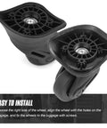 360 Degree Swivel Suitcase Wheels Replacement Caster For Luggage Travel, black PVC rubber hybrid, set of two shown