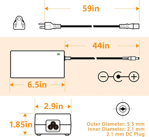 42V 2A Battery Charger For E Bike And Scooter, No Fuss 100 To 240VAC Input, OVP OCP SCP Protection, Red Green Charge Indicator, DC 2.1mm Connector, 5.5 By 2.1 Mm, Perfect For 36V Lithium Packs Including Pocket Mod And Sports Mod