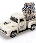 Coffee Bar Metal Truck Decor With Mini Diecast Truck Coffee Beans Burlap Sack Vintage Farmhouse Tiered Tray Accent displayed indoors