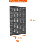 Heavy Duty Metal Pegboard Panels 3 Pack For Garage Wall Organization And Tool Storage, Modular Peg Board Organizer For Workbench, Powder Coated Steel Panels In Black, dimensions 16x24 inches.