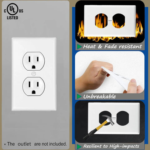 Ultra Durable Shatterproof Outlet Wall Plates 1 Gang Duplex Covers 12 Pack White Polycarbonate Thermoplastic UL Listed