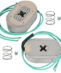 RALZAOTO 10-inch electric trailer brake magnet kit, front view; two magnet assemblies, teal wires, springs, clips