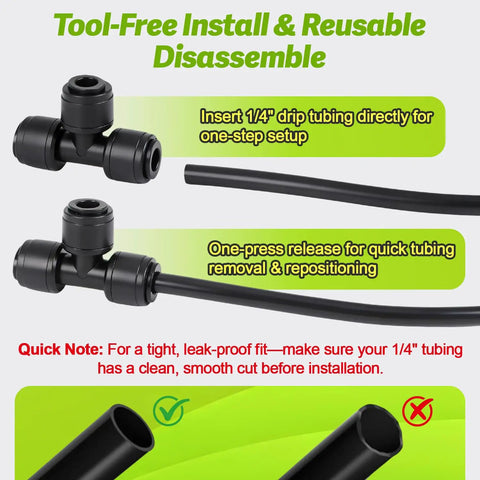 No Hassle Quick Connect Drip Irrigation Tee Fittings For 1/4 Inch Tubing, 32 Pieces Push To Fit Leak Free Drip Line T Connectors featured