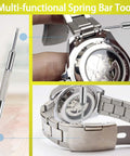 Watch Link Removal Kit With Hammer And Spring Bar Tool For Quick Band Sizing And Strap Adjustment, Replacement Pins, Hairpins, And Cleaning Cloth.