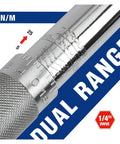 Heavy Duty Shop Torque Wrench Set Featuring Adjustable 5 To 100 Ft Lb Range Including Quarter Three Eighth And Half Inch Drives A Garage Beast For Daily Tighten Tasks with dual range markings.