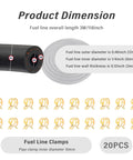 Durable Quarter Inch Fuel Line Hose Upgrade With 300 PSI Rating And 20 Clamps showing dimensions and clamps
