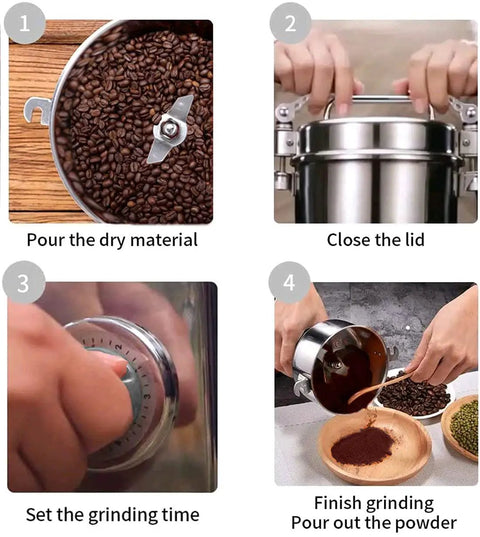 Powerhouse 2000W Grain Mill Grinder 750g High Speed Electric Stainless Steel Pulverizer for grinding coffee beans to powder