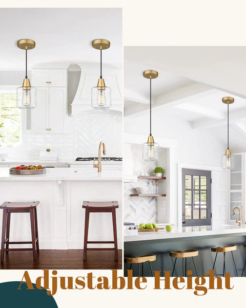 Dope Gold Seeded Glass Pendant Lights 2 Pack With Adjustable Height Industrial Farmhouse Hanging Fixtures in kitchen