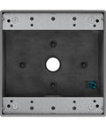 Weatherproof Two Gang Outdoor Electrical Box With Three Half Inch Threaded Outlets Die Cast Metal Enclosure Protects Against Moisture Dust And Insects front view