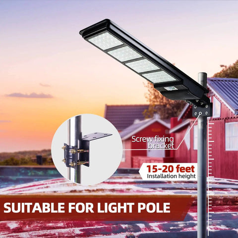Beefed Up 300W Solar Street Light With 8000LM Flood Lights Outdoor Waterproof Motion Sensor And Remote on light pole