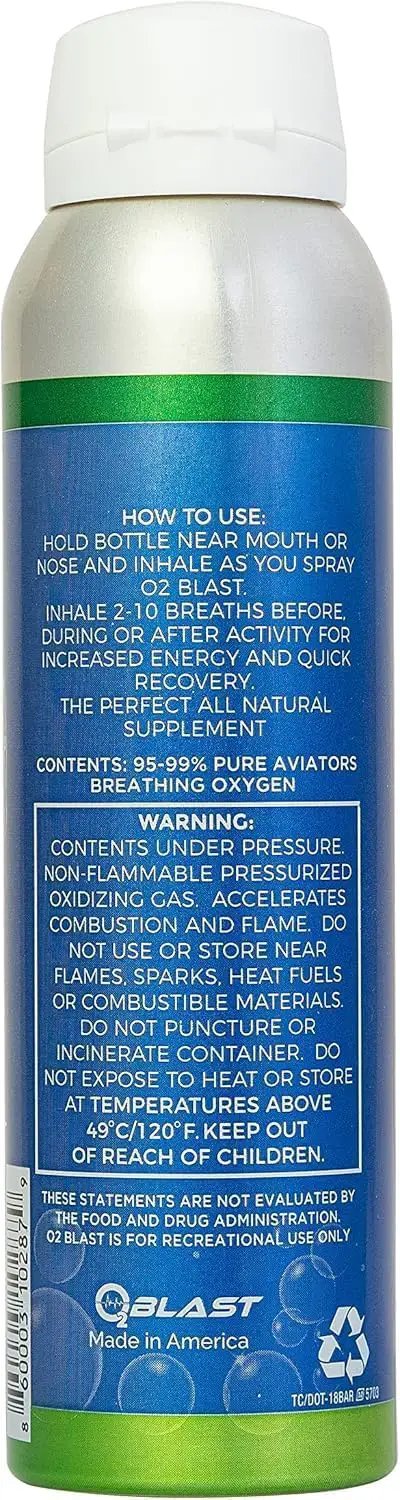 Back of Pure Oxygen Canister For Quick Recovery And Sharp Focus, 4L Portable Oxygen, 3 Pack With Flip Top Cap showing usage instructions.