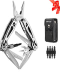 21 In 1 Stainless Steel Multitool With Pliers And Pocket Knife For Home, Camping, And Survival, with case and hex bits shown