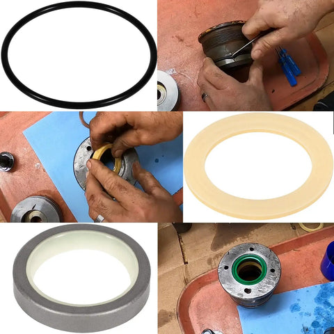 Hydraulic Cylinder Seal Kit For Case Loader Tilt Bucket Rebuild G109456 G105550 showing seals and assembly process.