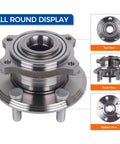 Rear Wheel Bearing Hub Assembly 512555 Direct Fit For 2015 Through 2023 Chrysler 300 Dodge Challenger Charger Replacement Premium Quality OEM Grade Wheel Hub Bearing Assembly For Your Ride showing top, front, and bottom views