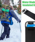Durable Oxford Water Reservoir Protectors with insulated design for backpacking shown with hiker and product detail view, lightweight yet rugged.