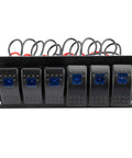 12-24V Illuminated 6 Gang Aluminum Rocker Switch Panel Pre-Wired Dash Kit With 5 Pin On Off Switches IP65 Blue Backlit LED