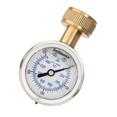 Glycerine Filled 2 Inch Stainless Steel Water Pressure Test Gauge With Big Dial Readout 0 to 200 PSI and KPa Three Quarter Inch Female Hose Thread Leak Proof Outdoor Hose Bibb