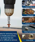 Damaged Screw Extractor Kit With Six HSS 4341 Extractors And Three Twist Drill Bits for Stripped Screws in use on damaged screw