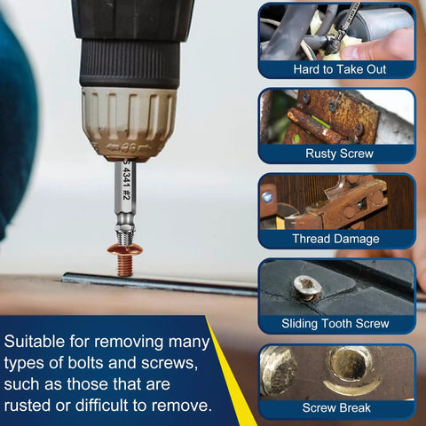 Damaged Screw Extractor Kit With Six HSS 4341 Extractors And Three Twist Drill Bits for Stripped Screws in use on damaged screw