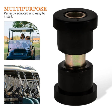 Rear Leaf Spring Bushing Kit for Golf Cart Suspension Replacement with Rubber and Metal Bushings Built Tough Easy Tool Free Install Durable Ride Protection and Reliable Performance next to golf cart images