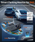 Beast 4K Front And Interior Dash Cam With Rear 1080P, 3 Channel Car Camera showing collision detection and loop recording features.
