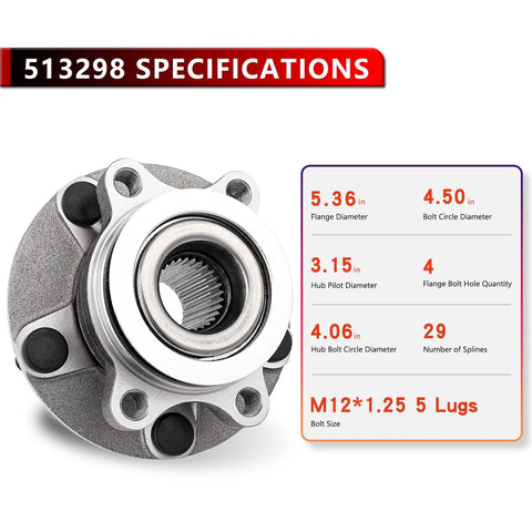 Front view of Front Wheel Hub Bearing Assembly Pair For 2008 To 2013 Nissan Rogue, 2014 To 2015 Rogue Select, 2007 To 2012 Sentra SE-R And SE-R Spec V, 5 Lug Wheel Bearing With ABS, Direct Bolt On Replacement For A Smooth Quiet Ride