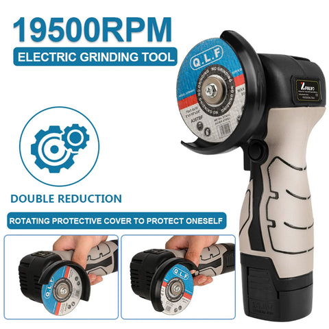 ZFULVO cordless brush angle grinder kit with 19500 RPM, two 16.8V 2000mAh batteries and five cutting discs, front view