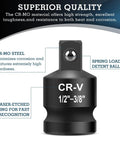 Eight Piece Impact Socket Adapter And Reducer Set For Quarter Through One Inch Drives featuring a CR-MO steel socket with laser-etched sizing.