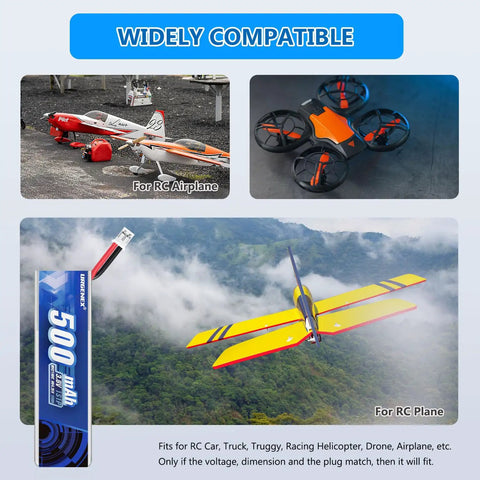 EMAX 1S 500mAh HV Lipo Battery 80C Continuous Discharge, 160C Burst, PH2.0 Plug 5-Pack for RC plane and drone use