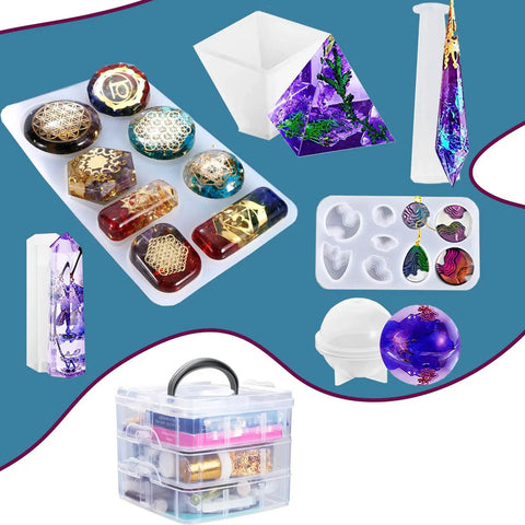 All In One Resin Kit For Beginners And Pros With 125 Pieces Jewelry Making Set Featuring Molds, Glitters, Storage, DIY Crafts Supplies