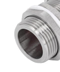 Close-up of Rugged 3/4 NPT Stainless Steel Cable Gland IP66 Weatherproof Workhorse Connector for motors and outdoor equipment.