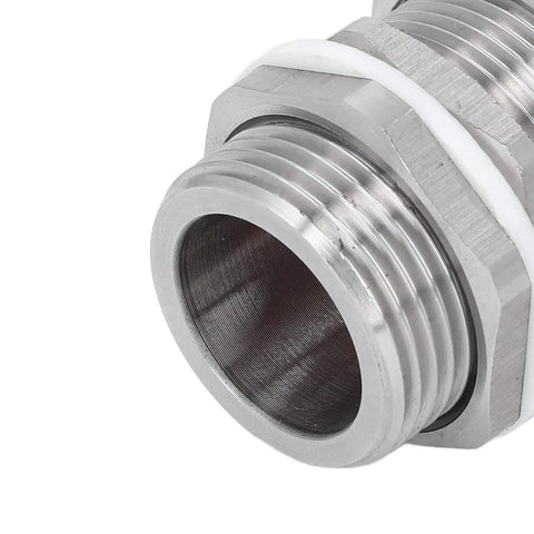 Close-up of Rugged 3/4 NPT Stainless Steel Cable Gland IP66 Weatherproof Workhorse Connector for motors and outdoor equipment.