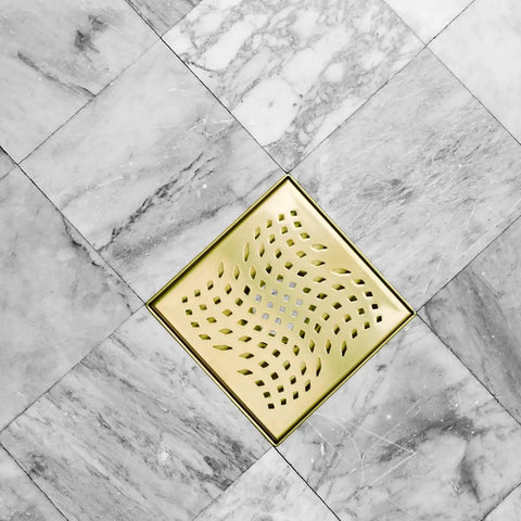 Brushed Gold Square Shower Drain With Flange 4x4 Inch Stainless Steel 304 Drain With Brass Gold Finish