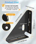 Bulletproof Heavy Duty Triangle Corner Brace Brackets For Wood Furniture Repair, Black Steel Supports dimensions and features diagram.