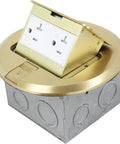 Round Pop Up Floor Box Kit With 6 Inch Cover, 20A Tamper Weather Resistant Outlet in gold finish with watertight gasket