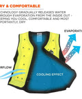 Evaporative Cooling Vest Delivers Dry Comfort and Breathable Cooling for Work, Zipper Closure, Lime, Medium Size, airflow illustration