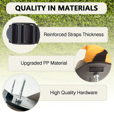 Close-up of durable lawn aerator shoes' reinforced straps, upgraded PP material, and high-quality hardware details.
