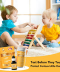 Children playing with abacus, Lead Test Kit With Vinegar For Home Surfaces, 30 Rapid Swabs, 30 Second Results, Screen Painted Walls shown.