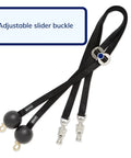 Two Pack Quiet Drop Horse Cross Ties in black with nylon webbing, 3-inch rubber ball ends, adjustable slider buckle.