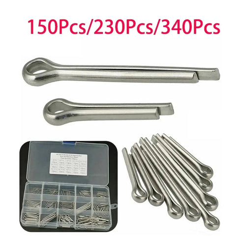 Split Cotter Pins Stainless Steel Grade 304 Assortment Pack With Hard Case Box 150 300 560 680 Pieces For Auto Repair Machinery And DIY Projects Quick Secure Fixation And Easy Install, 150/230/340 pcs