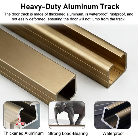 Heavy Duty Aluminum Barn Door Rail Set With Smooth As Butter Sliding Track Replacement Kit For Cabinet Doors Built Like A Tank Featuring Silent Rollers And Zero Sweat Installation, showcasing thickened aluminum track.
