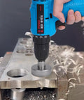 Using Pro Grade 23 Piece Carbide Hole Saw Kit With Pilot Bits From 5/8 to 4 Inch Set For Metal Wood Plastic Stainless Steel Iron Aluminum Heavy Duty TCT Cutters on metal block
