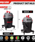 No Break Garage Beast Wet And Dry Shop Vacuum With Ultra Quiet Motor 6 Gallon size and wheels for easy movement.