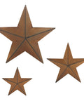 Rusty Barn Star Wall And Door Decor Set In Metal With Vintage Farmhouse Charm, Includes 12 Inch, 8 Inch And 5.5 Inch Stars